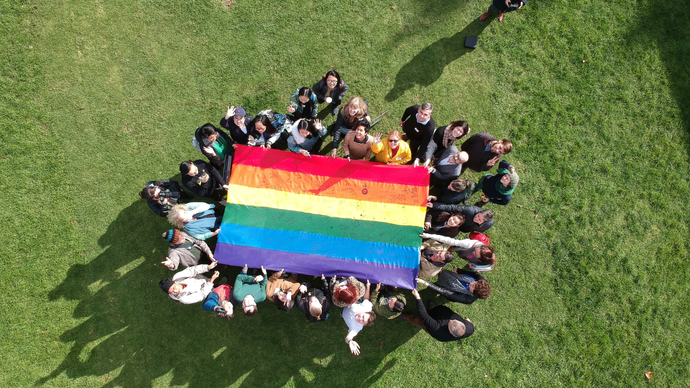 Drone View of Flag on Grass