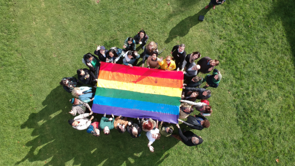 Drone View of Flag on Grass